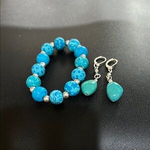 Turquoise Beaded Bracelet and Earring Set